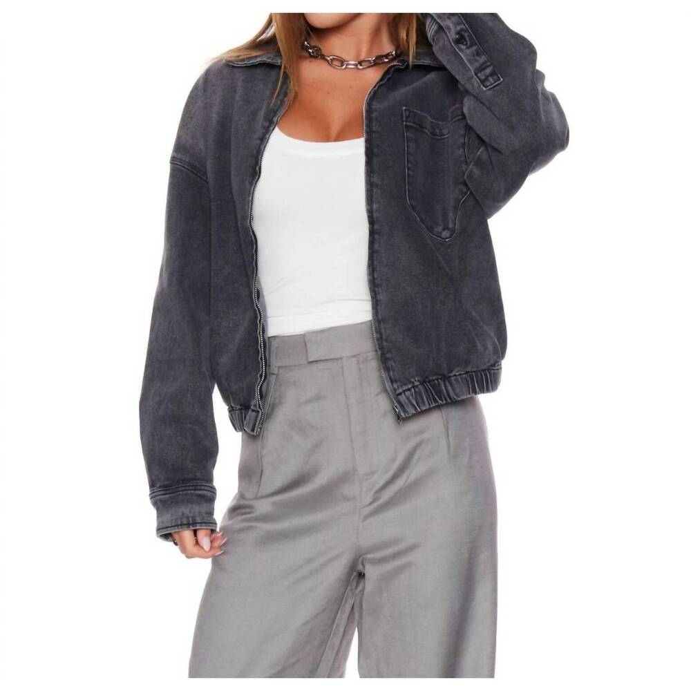 NEW WITHBLACK jackie denim bomber jacket in gray
